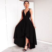 Load image into Gallery viewer, Burgundy Dress For Wedding Party Elegant A Line Deep V Neck Spaghetti Strap High Low Sexy Bridesmaid Dresses With Cross Back