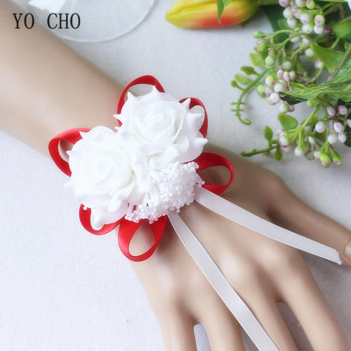 Wedding Decor Mariage Roses Wrist Corsages Hand Flowers Silk Lace PE Foam Artificial Brides Bridesmaid Wrist Flowers Xmas