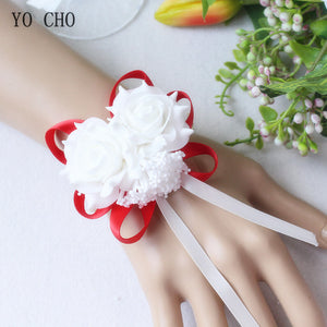 Wedding Decor Mariage Roses Wrist Corsages Hand Flowers Silk Lace PE Foam Artificial Brides Bridesmaid Wrist Flowers Xmas