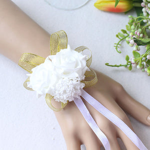 Wedding Decor Mariage Roses Wrist Corsages Hand Flowers Silk Lace PE Foam Artificial Brides Bridesmaid Wrist Flowers Xmas