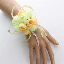 Load image into Gallery viewer, Lovegrace Wedding Bridesmaid Wrist Corsage Bracelet Flower Hand and Boutonnieres Silk Rose Wrist Flower Blue Bouquet Accessories