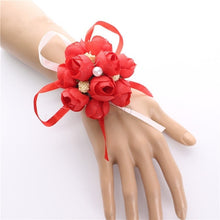 Load image into Gallery viewer, Lovegrace Wedding Bridesmaid Wrist Corsage Bracelet Flower Hand and Boutonnieres Silk Rose Wrist Flower Blue Bouquet Accessories