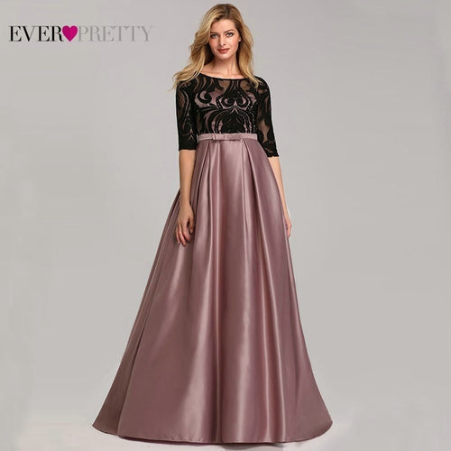 Contrast Color Evening Dresses Ever Pretty EP07866 2019 A-Line O-Neck Empire Lace Bow Elegant Sexy Party Gowns Robe De Soiree