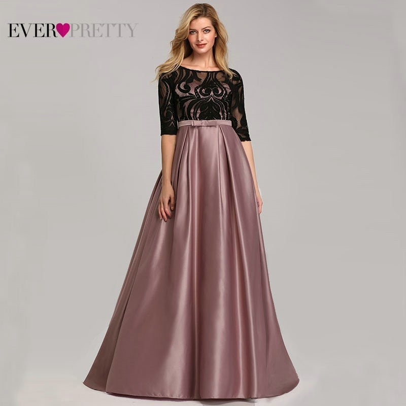 Contrast Color Evening Dresses Ever Pretty EP07866 2019 A-Line O-Neck Empire Lace Bow Elegant Sexy Party Gowns Robe De Soiree