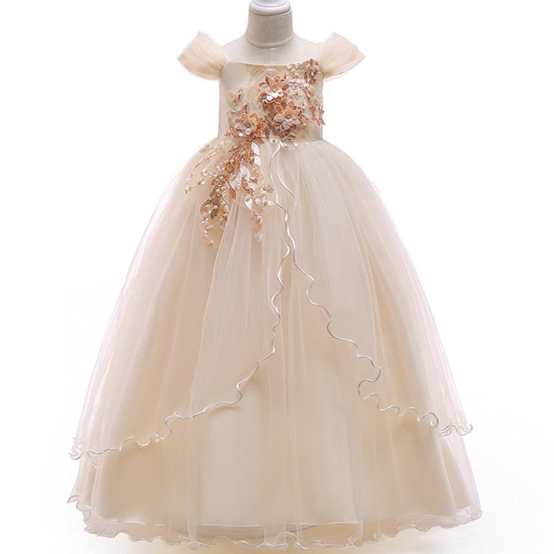 Beading dress ladies dress flower girl dresses for wedding girls dress first communion princess party baby tutu costume LP-213