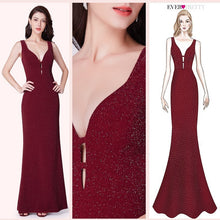 Load image into Gallery viewer, Burgundy Prom Dresses Long 2019 Ever Pretty V-neck Sparkle Sexy Mermaid Sleeveless Formal Dress Women Elegant Evening Party Gown