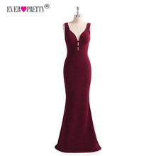 Load image into Gallery viewer, Burgundy Prom Dresses Long 2019 Ever Pretty V-neck Sparkle Sexy Mermaid Sleeveless Formal Dress Women Elegant Evening Party Gown
