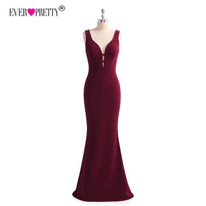 Burgundy Prom Dresses Long 2019 Ever Pretty V-neck Sparkle Sexy Mermaid Sleeveless Formal Dress Women Elegant Evening Party Gown