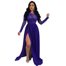 Load image into Gallery viewer, Long Prom Dresses 2020 Women&#39;s Sexy Lace Appliques Long Sleeve Chiffon See Through Sequined Sparkle Wedding Guest Party Gowns
