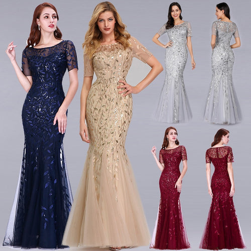 Burgundy Bridesmaid Dresses Ever Pretty Elegant Mermaid O Neck Sequined Wedding Party Dress Formal Gowns Robe De Soiree 2019