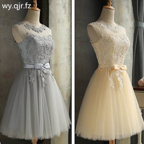 HJZY65X#Lace up Champagne grey red short bridesmaid dresses wholesale cheap wedding party dress girl prom gown 2019 wholesale