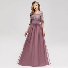 Load image into Gallery viewer, Lace Evening Dresses Long Ever Pretty O-Neck A-Line Half Sleeve Sexy Appliques Elegant Women Evening Gowns Robe De Soiree 2019