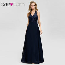 Load image into Gallery viewer, Robe De Soiree 2020 Ever Pretty EZ07605NB Navy Blue Evening Dress Long Elegant A Line V Neck Appliques Beaded Formal Party Gowns