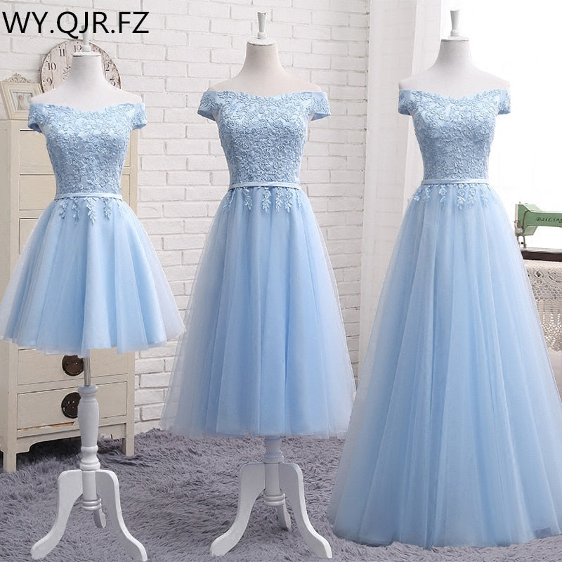MNZ502L#embroidery blue lace up bridesmaid dresses new autumn winter 2019 short middle long style prom dress plus size Custom
