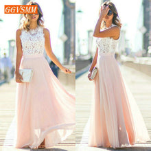 Load image into Gallery viewer, Stylish Pink Long Prom Dresses 2019 Cheap Prom Dress Women Real Photos O-Neck Chiffon Lace A-Line Banquet Evening Party Gown New