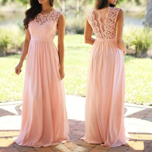 U-SWEAR 2019 Sexy Lace Backless Bridesmaid Dresses O-Neck Sleeveless Long Chiffon Wedding Party Formal Gowns Vestidos De Festa