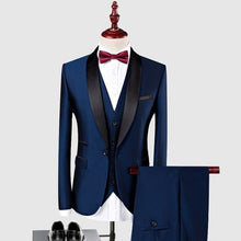 Load image into Gallery viewer, New Arrival Customized Shawl Black Lapel Groom suit Wedding Best Men suits 3 Pieces (Jacket+Pants+Vest) Royal Blue man Suit