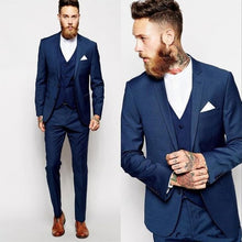 Load image into Gallery viewer, New Arrival Customized Shawl Black Lapel Groom suit Wedding Best Men suits 3 Pieces (Jacket+Pants+Vest) Royal Blue man Suit
