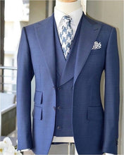 Load image into Gallery viewer, New Arrival Customized Shawl Black Lapel Groom suit Wedding Best Men suits 3 Pieces (Jacket+Pants+Vest) Royal Blue man Suit