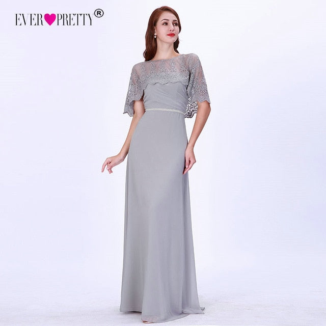 Grey Evening Dresses Long 2019 Ever Pretty EZ07612GY Lace Half Sleeve Chiffon Formal Party Dresses Women Elegant Evening Gowns