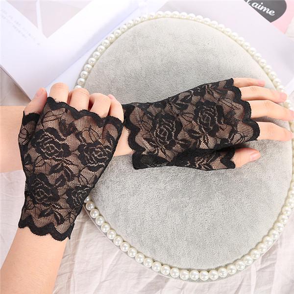 New Elegant Style Sun Protection Accessories Lace Hollow-Out Gloves Delicate Lace Jacquard Pattern Lace Gloves Wedding Gloves