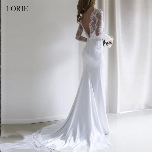 LORIE Mermaid Wedding dress 2020 Chiffon and Satin and Lace Long sleeve Wedding Dress with Belts Brush Train vestido de noiva