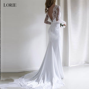 LORIE Mermaid Wedding dress 2020 Chiffon and Satin and Lace Long sleeve Wedding Dress with Belts Brush Train vestido de noiva
