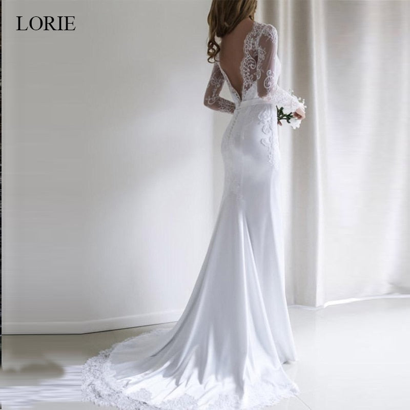 LORIE Mermaid Wedding dress 2020 Chiffon and Satin and Lace Long sleeve Wedding Dress with Belts Brush Train vestido de noiva