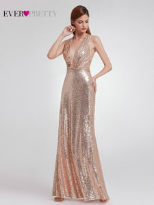 Plus Size Gold Sequined Evening Dresses Ever Pretty Mermaid V-Neck Elegant Women Formal Party Long Dresses Abendkleider 2020