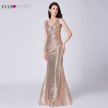 Load image into Gallery viewer, Plus Size Gold Sequined Evening Dresses Ever Pretty Mermaid V-Neck Elegant Women Formal Party Long Dresses Abendkleider 2020