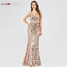Load image into Gallery viewer, Plus Size Gold Sequined Evening Dresses Ever Pretty Mermaid V-Neck Elegant Women Formal Party Long Dresses Abendkleider 2020