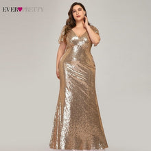 Load image into Gallery viewer, Plus Size Gold Sequined Evening Dresses Ever Pretty Mermaid V-Neck Elegant Women Formal Party Long Dresses Abendkleider 2020