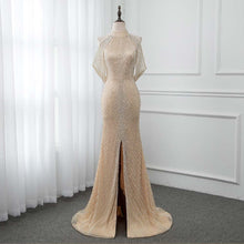 Load image into Gallery viewer, Luxury Gold Long Crystals Beading Evening Dress Mermaid Evening Gown Formal Women Dresses YQLNNE