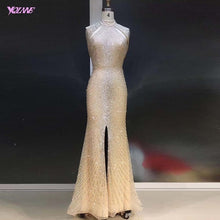 Load image into Gallery viewer, Luxury Gold Long Crystals Beading Evening Dress Mermaid Evening Gown Formal Women Dresses YQLNNE