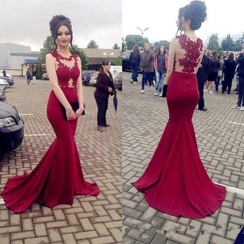Red 2019 Prom Dresses Mermaid Appliques Lace Elegant Plus Size Party Women Long Prom Gown Evening Dresses Robe De Soiree
