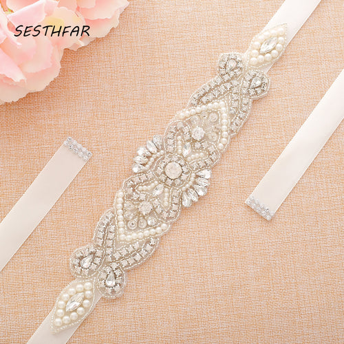 Rhinestone belt Hand Wedding Belts Crystal Pearl Bridal belt For Formal Evening Dress Wedding Sash J118S