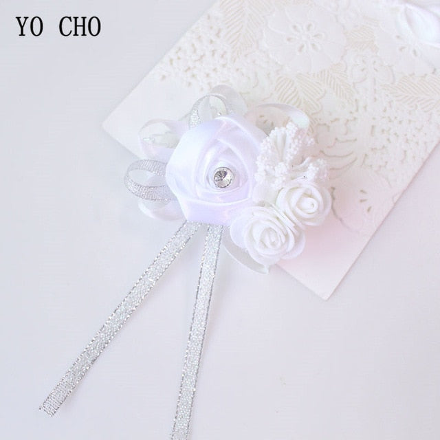Wrist Corsage Bridesmaid Bride Wrist Corsage Bracelet Supplies Silk Roses White Wrist Flower Marriage Wedding Accessories