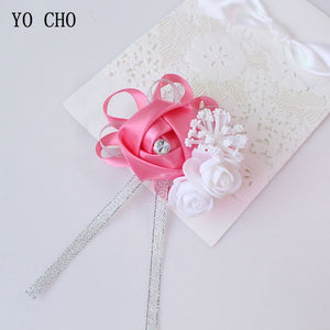 Wrist Corsage Bridesmaid Bride Wrist Corsage Bracelet Supplies Silk Roses White Wrist Flower Marriage Wedding Accessories