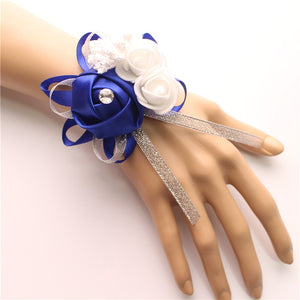 Silk Roses White Wrist Corsage Wrist Flowers for Bridesmaids Flower Bracelet Pink Blue Bridal Sisters Wedding Accessories