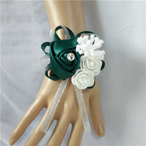 Silk Roses White Wrist Corsage Wrist Flowers for Bridesmaids Flower Bracelet Pink Blue Bridal Sisters Wedding Accessories