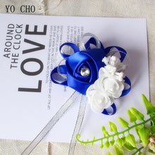 Load image into Gallery viewer, Silk Roses White Wrist Corsage Wrist Flowers for Bridesmaids Flower Bracelet Pink Blue Bridal Sisters Wedding Accessories