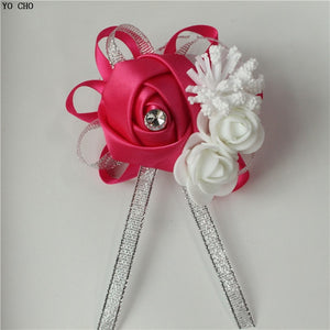 Silk Roses White Wrist Corsage Wrist Flowers for Bridesmaids Flower Bracelet Pink Blue Bridal Sisters Wedding Accessories
