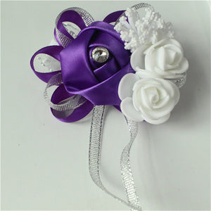 Silk Roses White Wrist Corsage Wrist Flowers for Bridesmaids Flower Bracelet Pink Blue Bridal Sisters Wedding Accessories