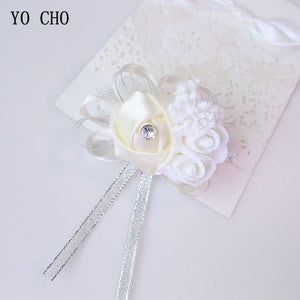 Silk Roses White Wrist Corsage Wrist Flowers for Bridesmaids Flower Bracelet Pink Blue Bridal Sisters Wedding Accessories