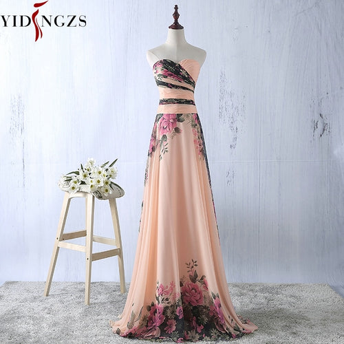 YIDINGZS Flower Pattern Chiffon Bridesmaid Dress Floral Print Wedding Party Dresses 2018