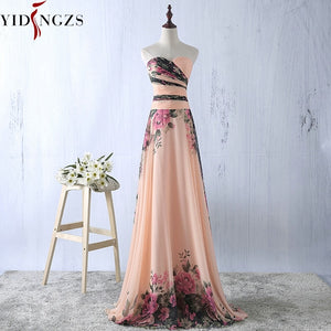 YIDINGZS Flower Pattern Chiffon Bridesmaid Dress Floral Print Wedding Party Dresses 2018