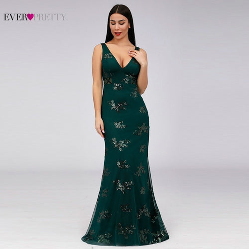 Vintage Evening Dresses Long Ever Pretty EP07893DG V-Neck Sequined Sleeveless Mermaid Formal Dresses 2019 Elegant Party Gowns
