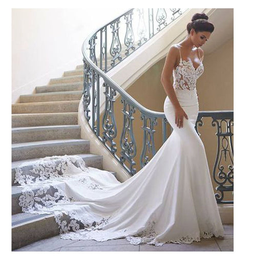 LORIE Mermaid Wedding Dress Sleeves 2019 Vestidos de novia Vintage Lace Sweetheart Neck Bridal Gown Backless Wedding Gowns