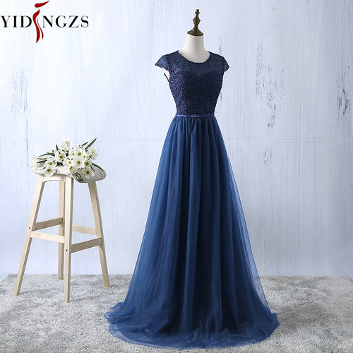 Navy Blue Prom Dress 2020 New Arrive Lace Tulle A-line Formal Long Evening Party Dress