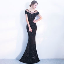 Load image into Gallery viewer, Robe De Soiree Elegant Backless Long Evening Dresses Simple Black Sequins Evening Party Dress